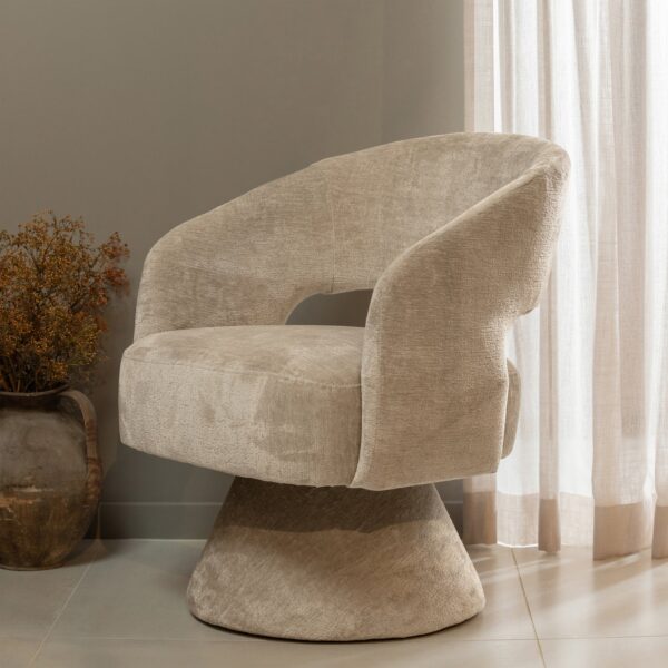 EBBA SWIVEL ARMCHAIR CHENILLE NATURAL/TERRA - Image 8