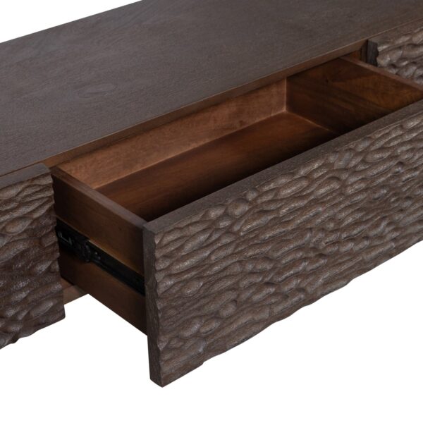CRUMBLE CARVED TV UNIT MANGO WOOD WALNUT - Image 6