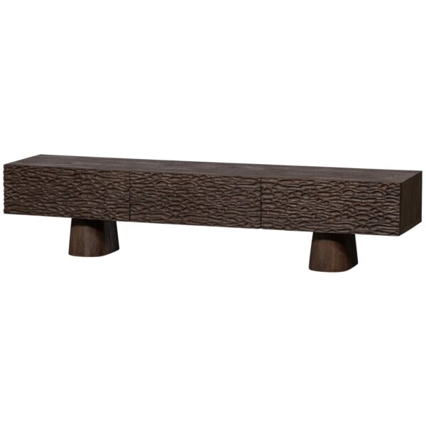 CRUMBLE CARVED TV UNIT MANGO WOOD WALNUT - Image 4
