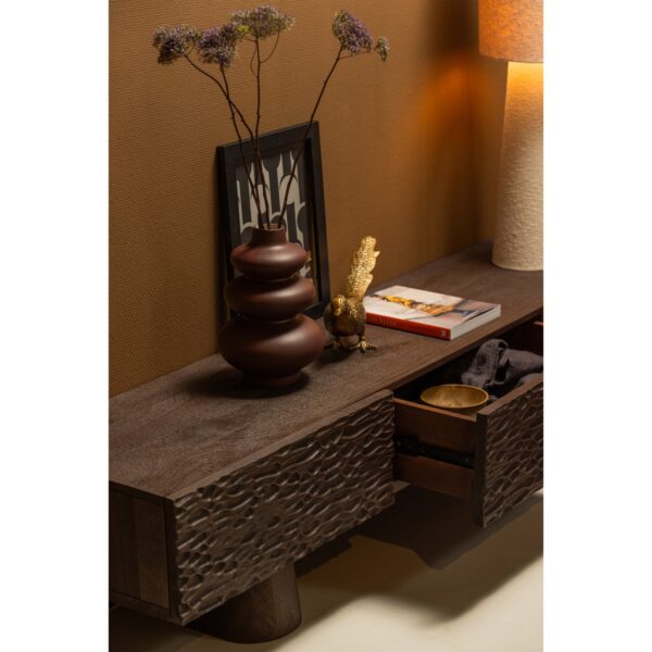 CRUMBLE CARVED TV UNIT MANGO WOOD WALNUT - Image 2
