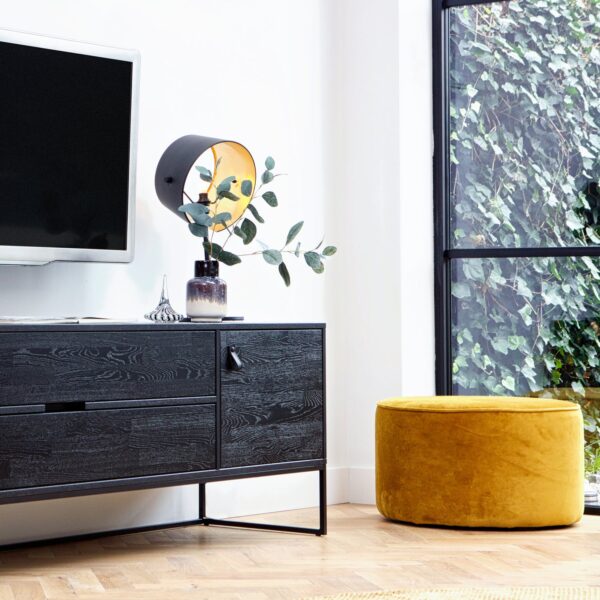 SARA ROUND POUF LOW VELVET KHAKI/OCHRE - Image 5