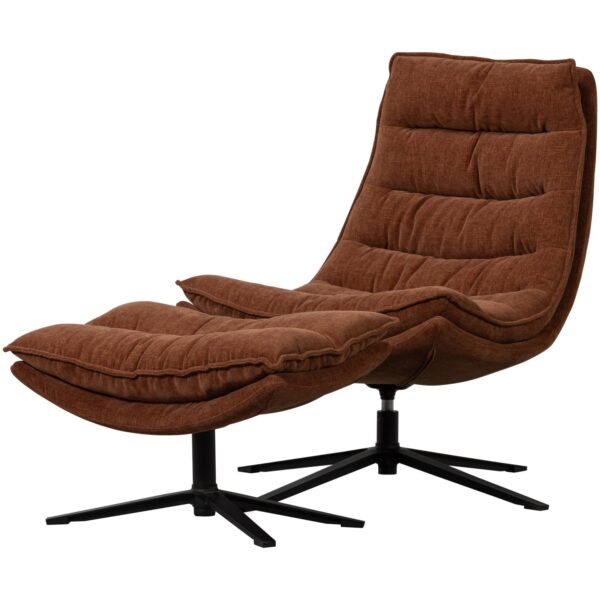 KUBE SWIVEL ARMCHAIR WITH HOCKER BROWN/NATURAL
