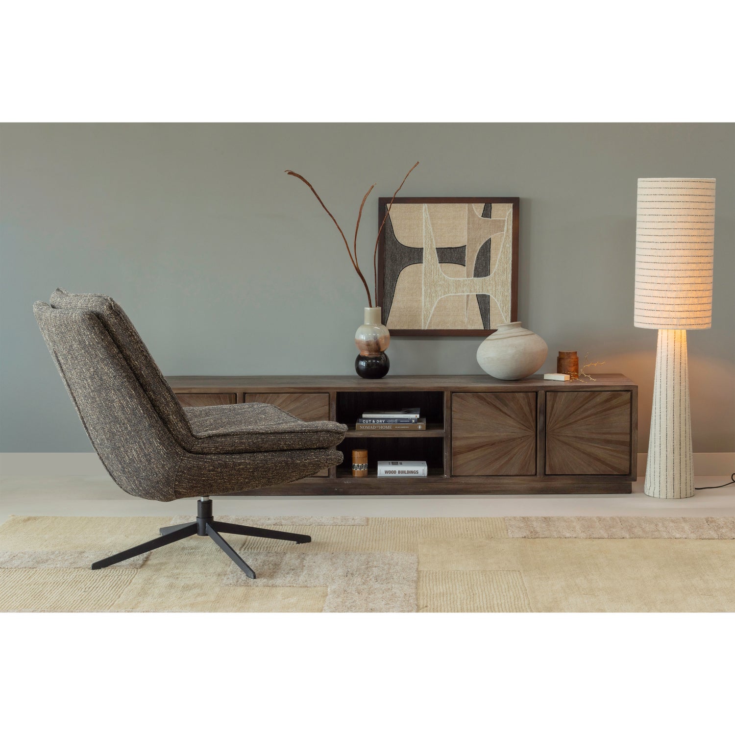 LOFT FLOOR LAMP METAL/BOUCLÉ NATURAL BLACK STRIPES 130xØ30CM - Image 5