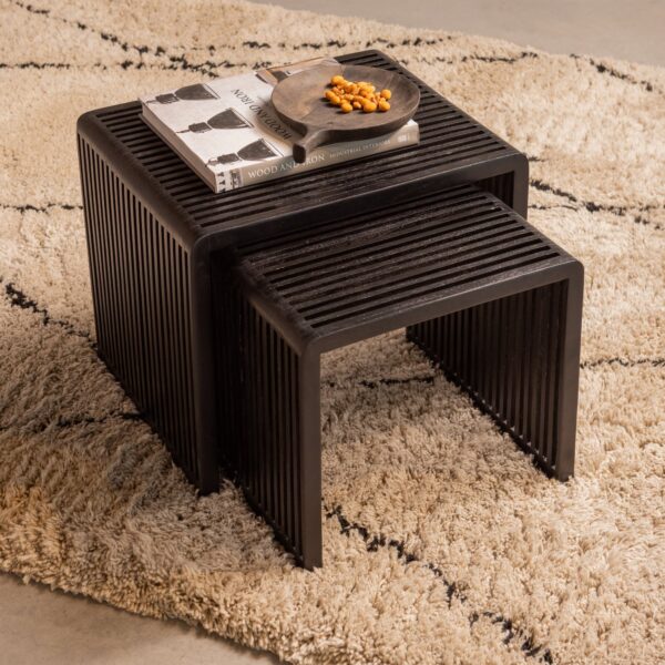 WILLA SIDE TABLES RECYCLED TEAK BLACK - SET OF 2