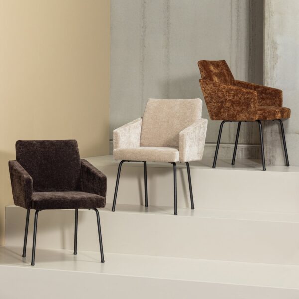 MOUNT DINING CHAIR WITH ARMREST 3D CHENILLE DARK BROWN/MID BROWN/SAND